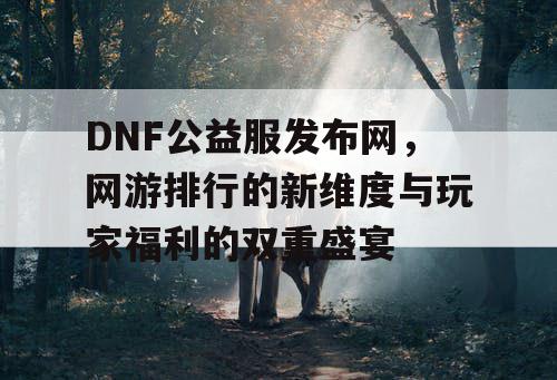 DNF公益服发布网，网游排行的新维度与玩家福利的双重盛宴