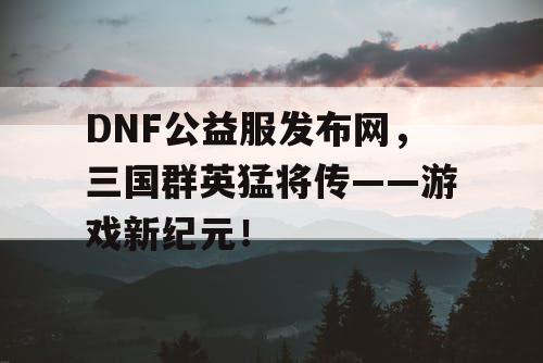 DNF公益服发布网，三国群英猛将传——游戏新纪元！