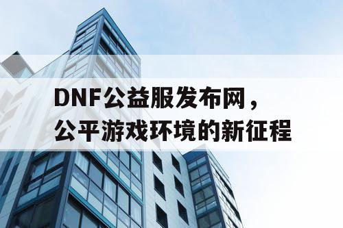 DNF公益服发布网，公平游戏环境的新征程